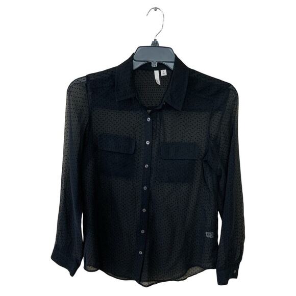 Frenchi Polka Dot Shirt M Long Sleeve Button Up See Through Sexywear Minimalist - Picture 4 of 7